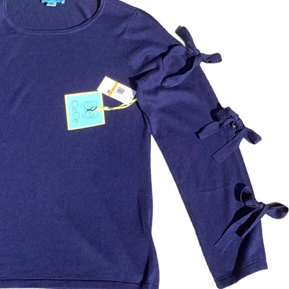 CECE NWT WOMENS LONG SLEEVE SWEATER MIDNIGHT BLOOM BLUE WOMENS SMALL - Picture 5 of 9